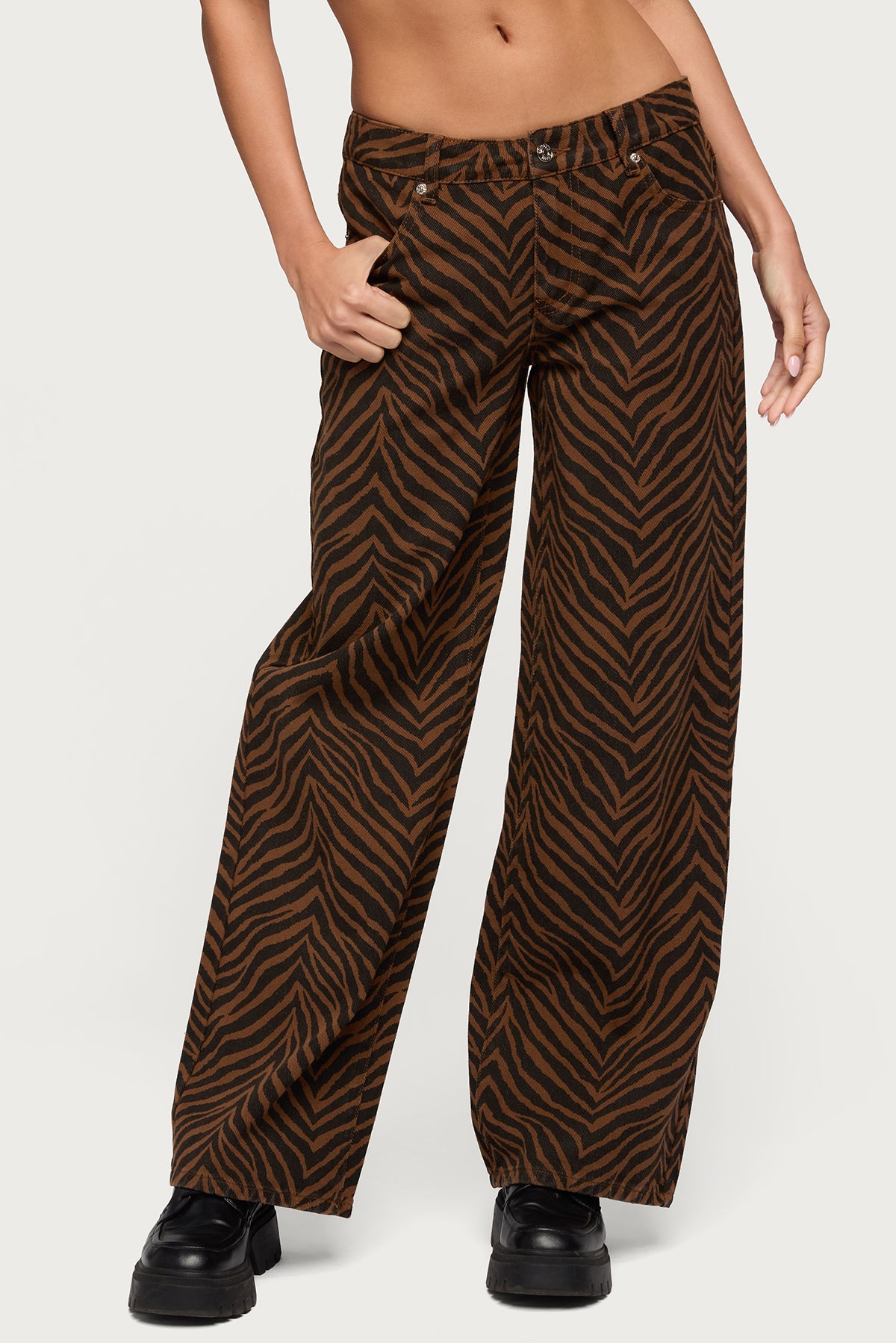 Zebra Print Low Rise Baggy Jeans