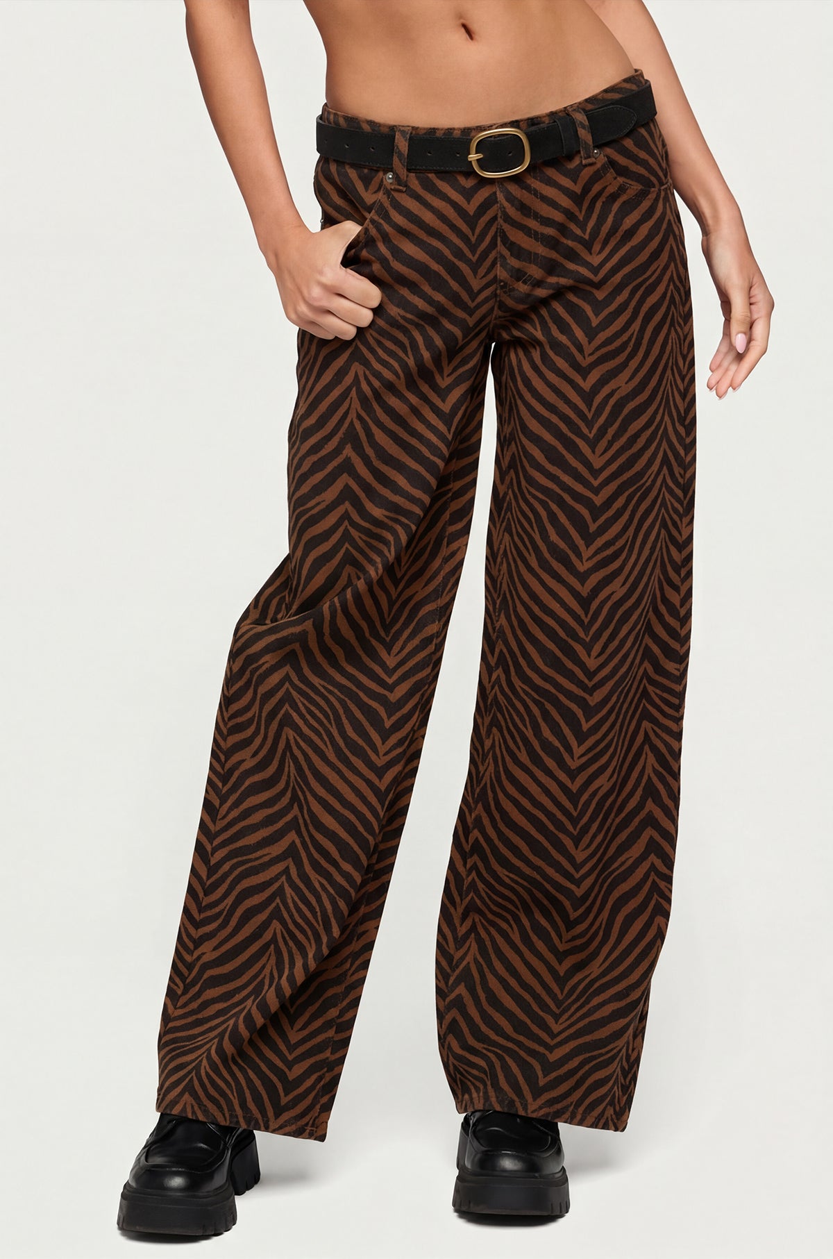 Zebra Print Low Rise Baggy Jeans