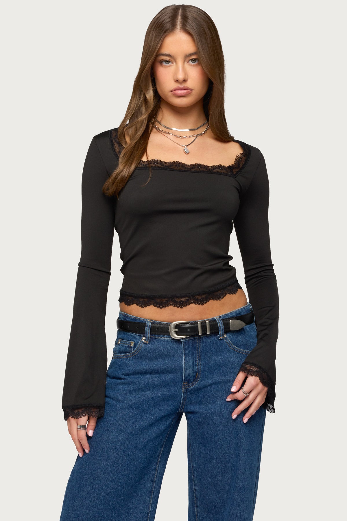 Kailin Lacey Flared Sleeve Top – edikted