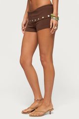 Masha Iridescent Button Foldover Shorts