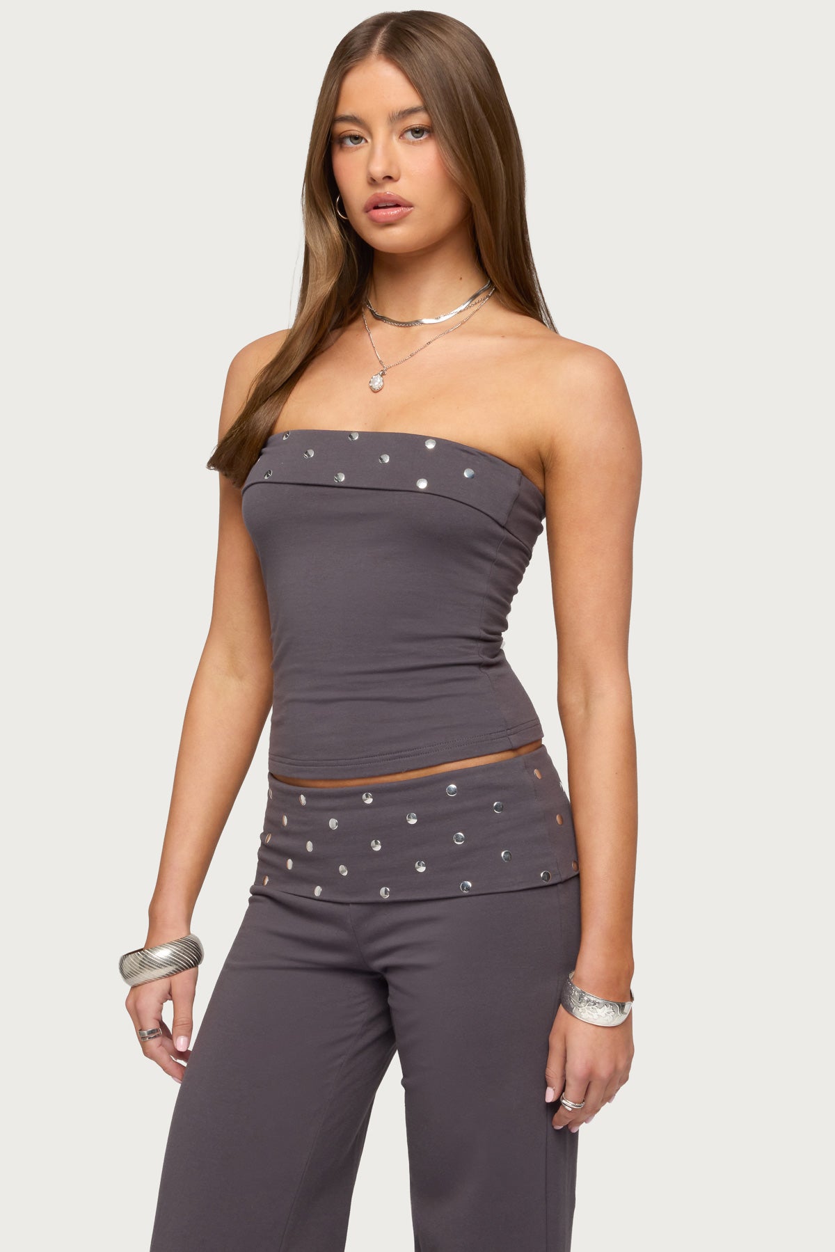 Breanna Studded Foldover Tube Top