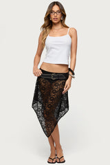 Sheer Lace Handkerchief Midi Skort