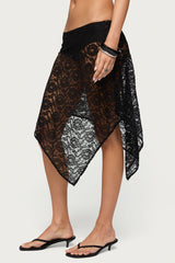 Sheer Lace Handkerchief Midi Skort
