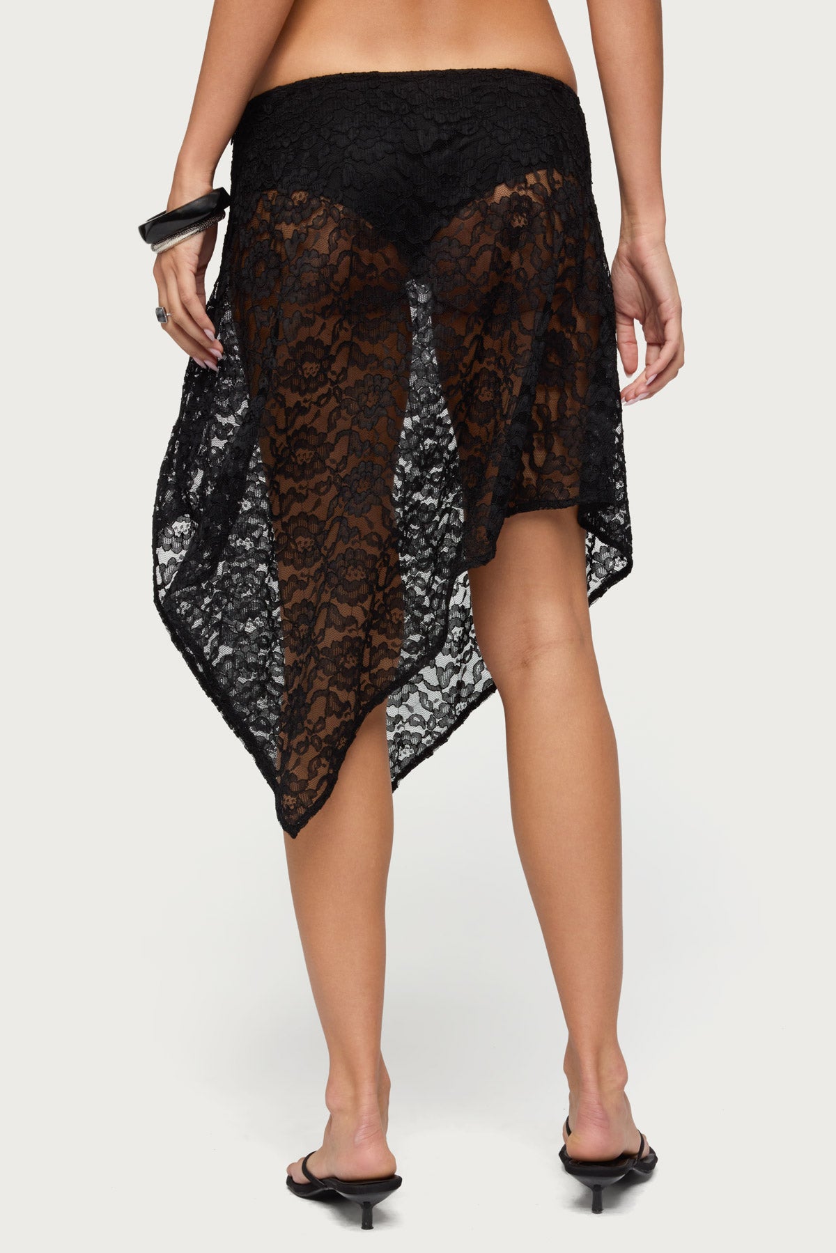 Sheer Lace Handkerchief Midi Skort