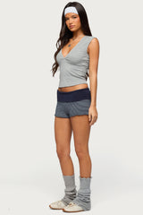Nour Contrast Striped Foldover Shorts
