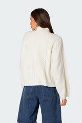 Oversized Quarter Zip Cable Knit Sweater