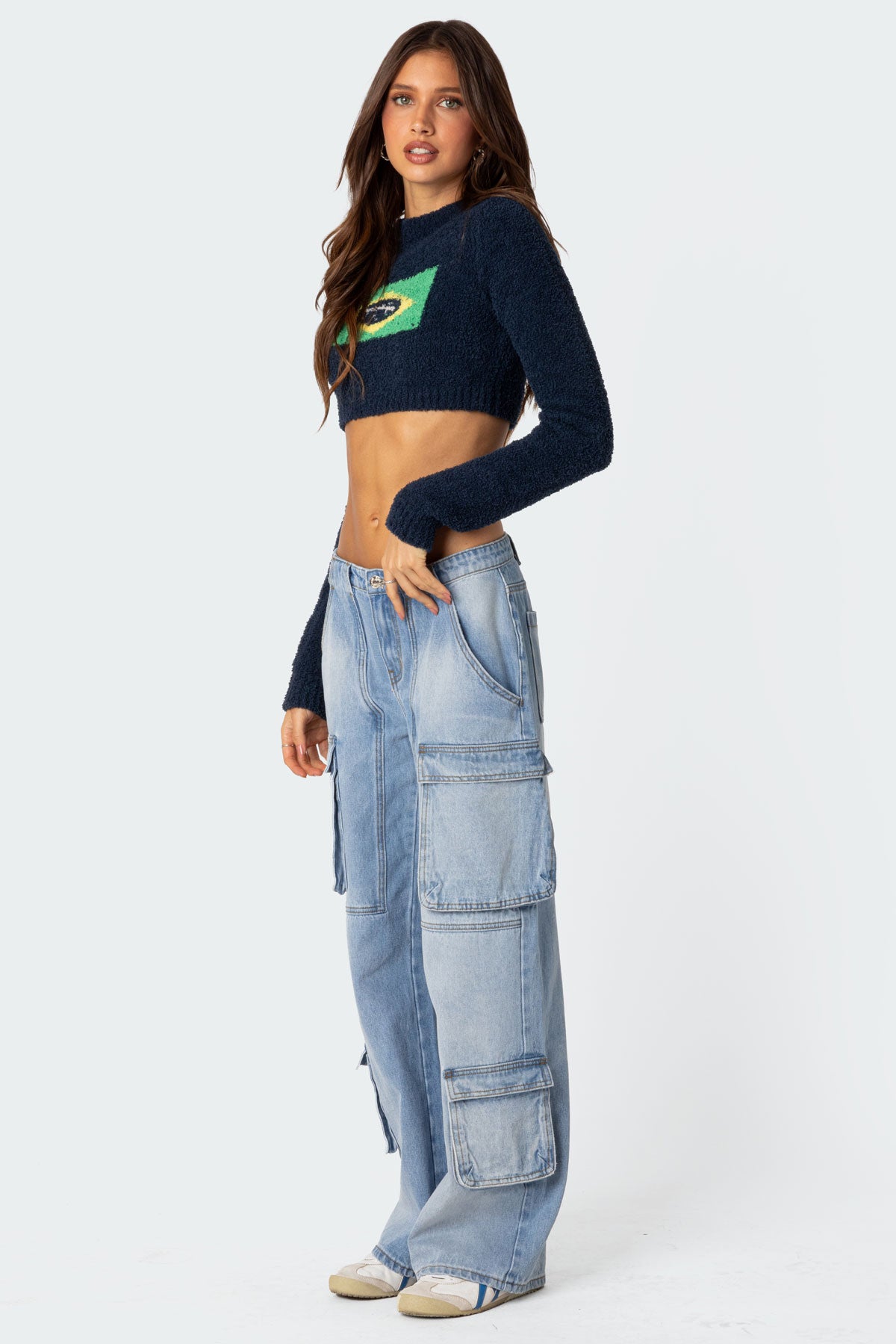 Tara Low Rise Denim Cargo Jeans