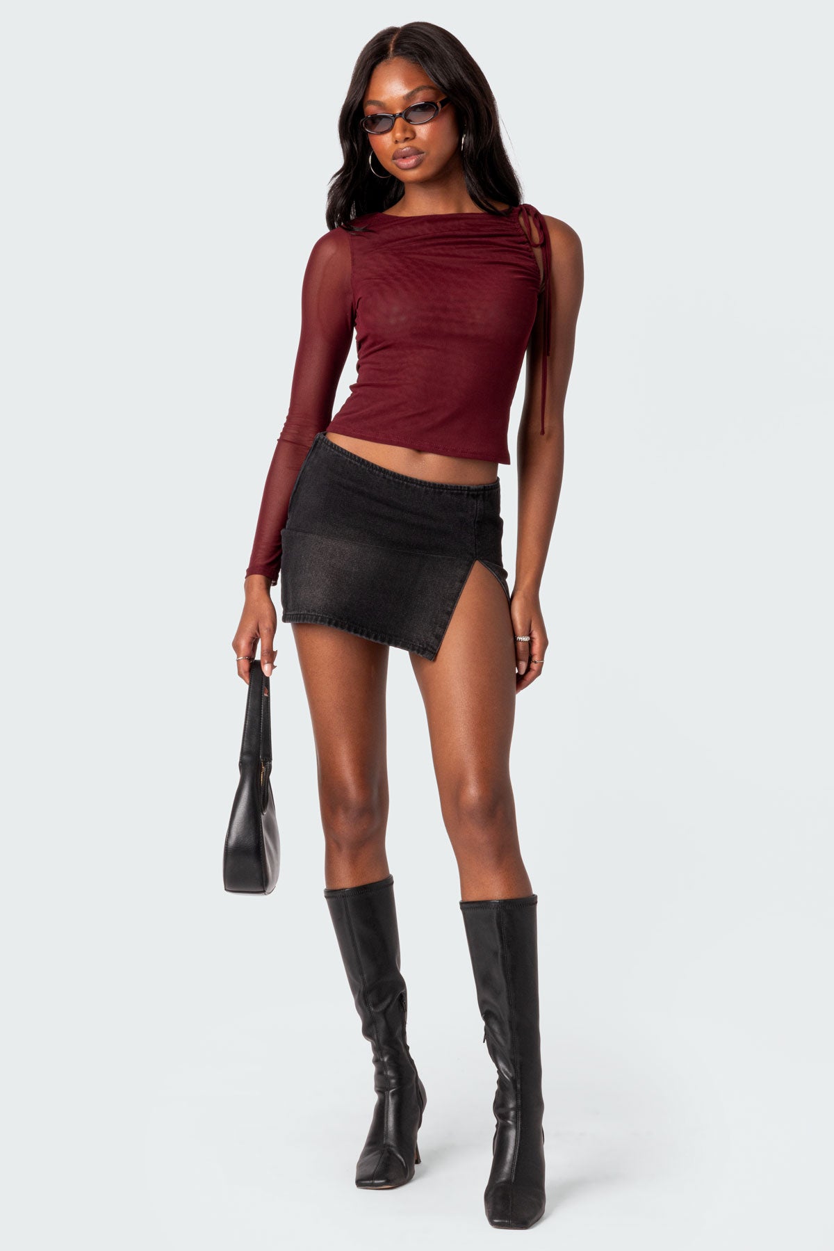 Jupiter One Shoulder Mesh Top