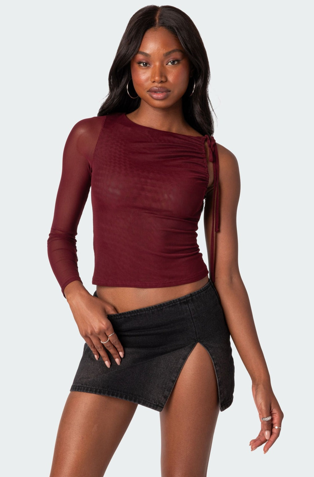 Jupiter One Shoulder Mesh Top