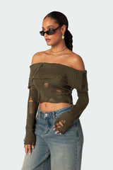 Distressed Fold Over Sweater