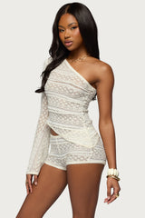 Yalena One Shoulder Sheer Lace Top