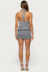 Milah Striped Halter Neck Mini Dress
