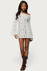 Off Shoulder Sheer Lace Mini Dress