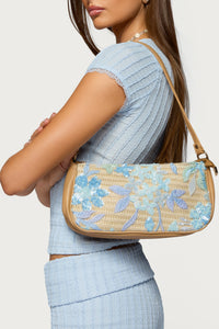 Sequin & Embroidered Straw Bag