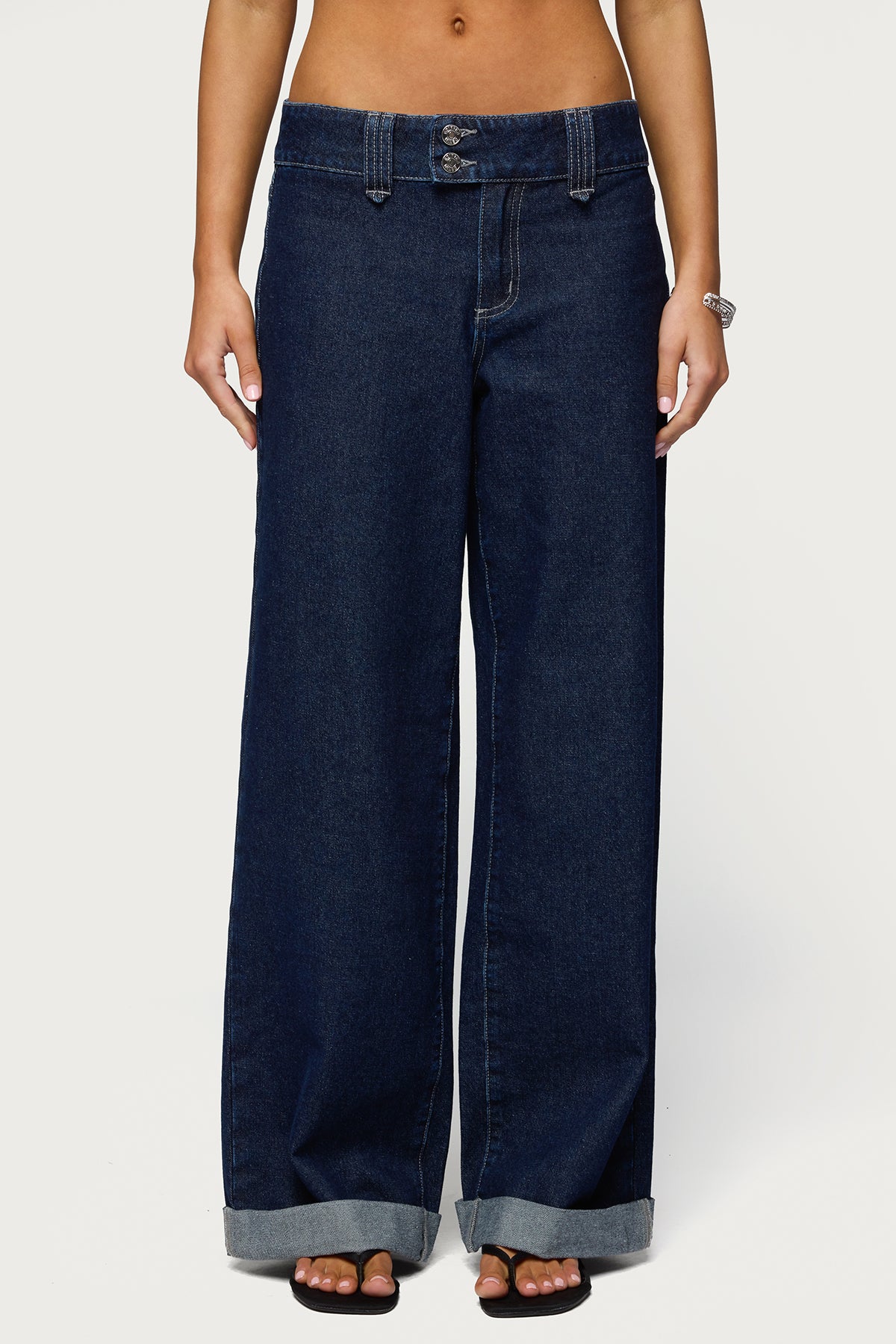 Cuffed Low Rise Straight Leg Jeans