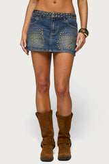 Libbie Studded Denim Mini Skirt