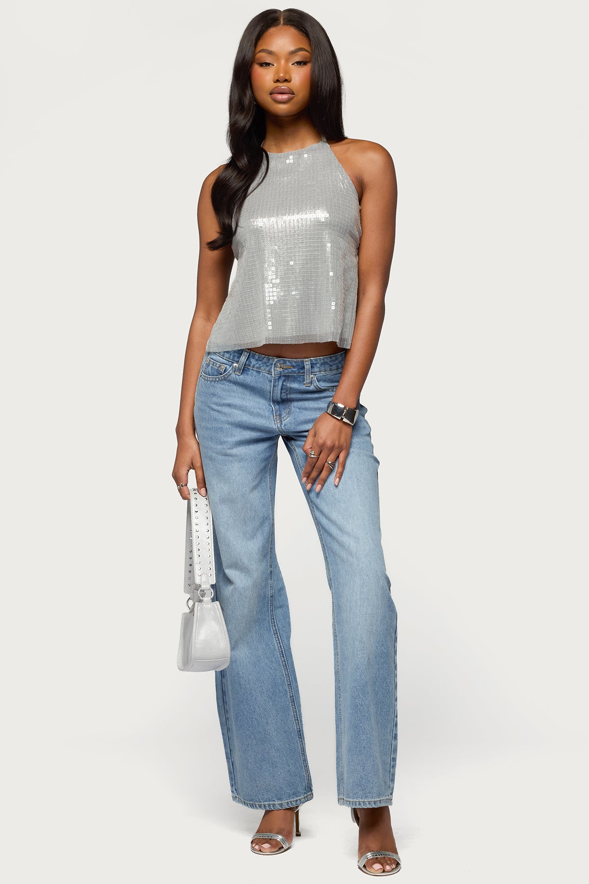 Itara Sequin Backless Halter Top – edikted