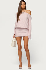Off Shoulder Sequin Knit Mini Dress