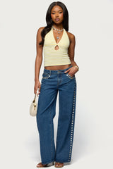 Maylah Keyhole Striped Textured Halter Top