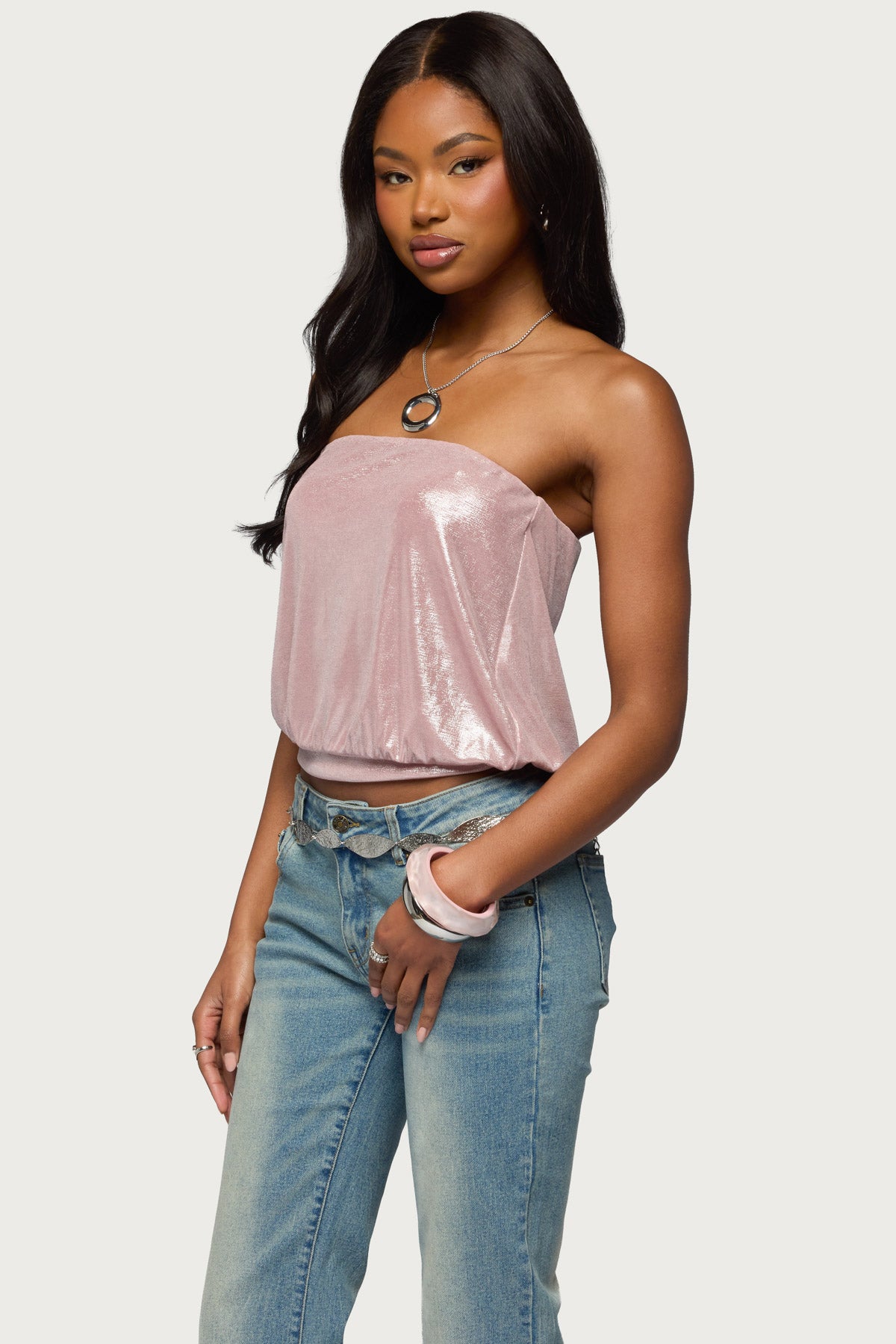 Leira Silky Sparkly Strapless Top