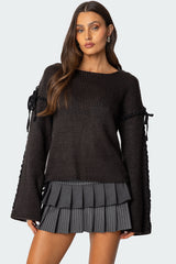 Amelia Lace Up Sleeve Sweater