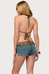 Zebra Mesh Backless Cowl Neck Top