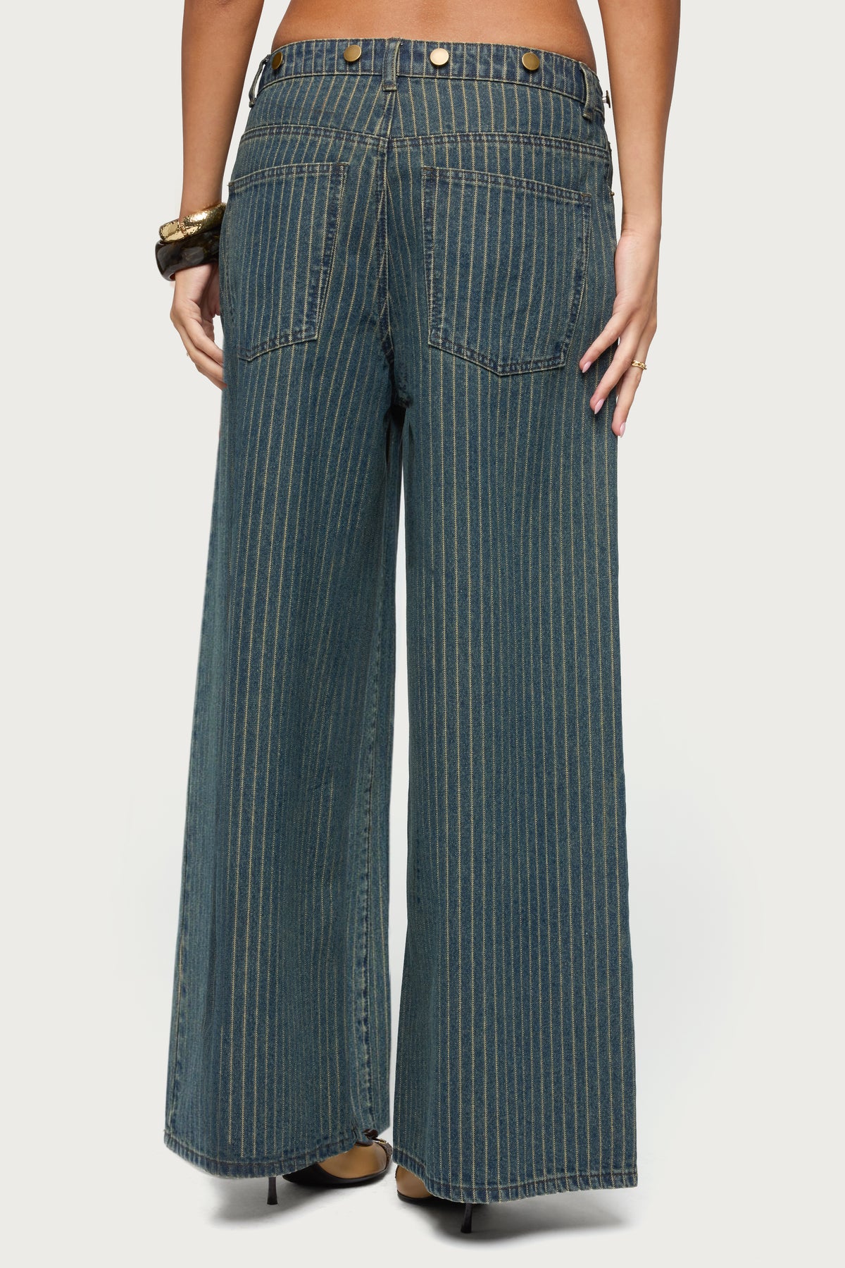 Button Pinstripe Low Rise Baggy Jeans