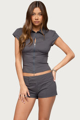 Brylee Zip Up Short Sleeve Shirt
