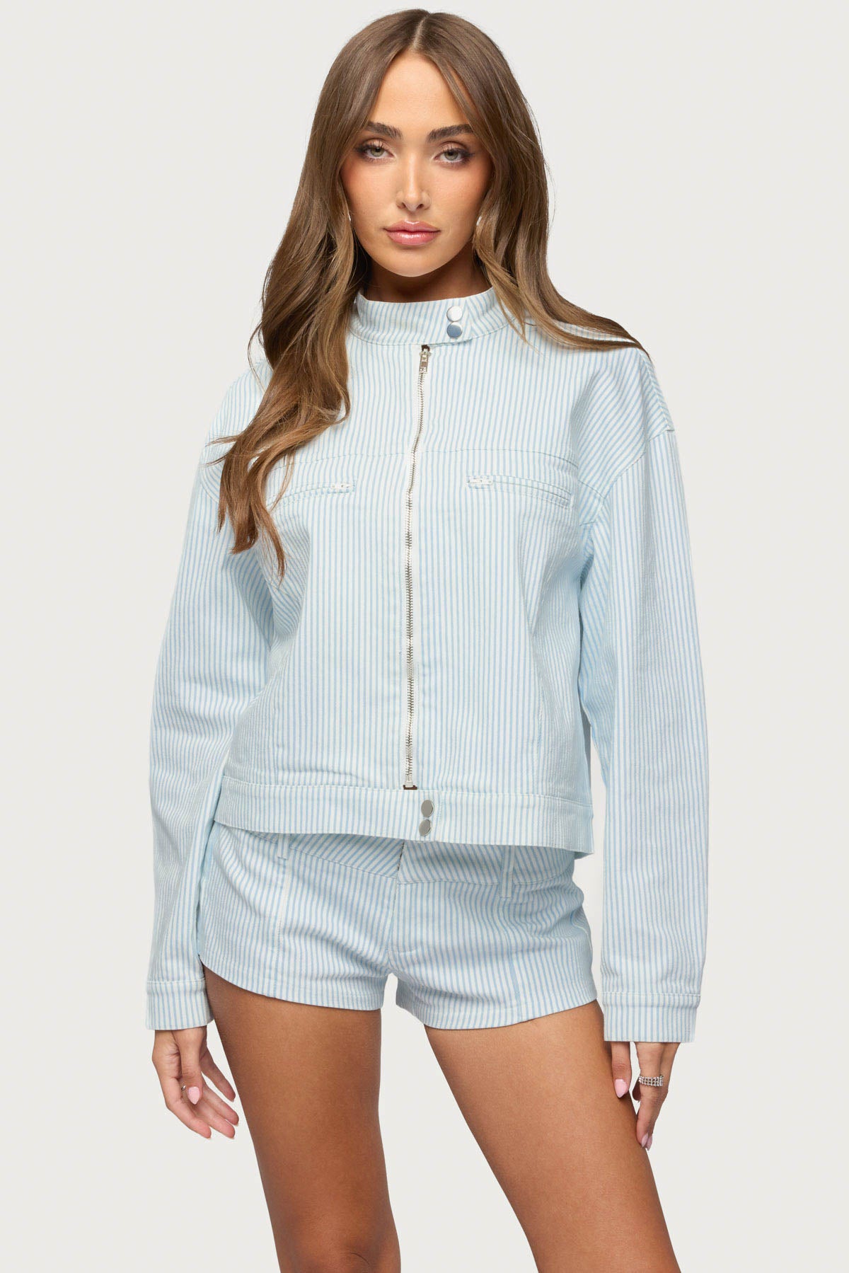 Myah Pinstripe Moto Jacket – edikted