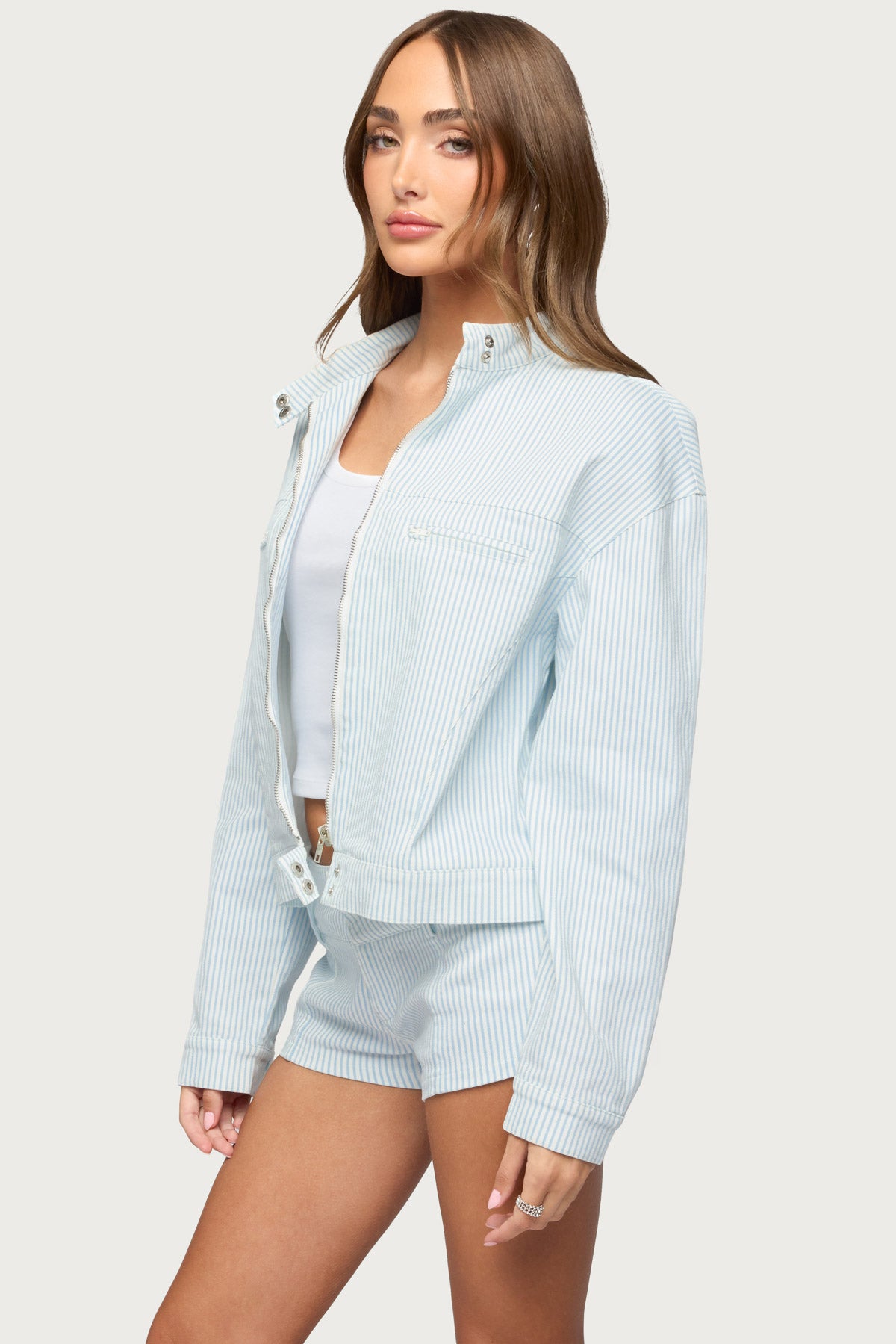 Myah Pinstripe Moto Jacket