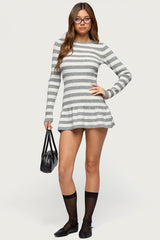 Caisyn Striped Ribbed Knit Mini Dress