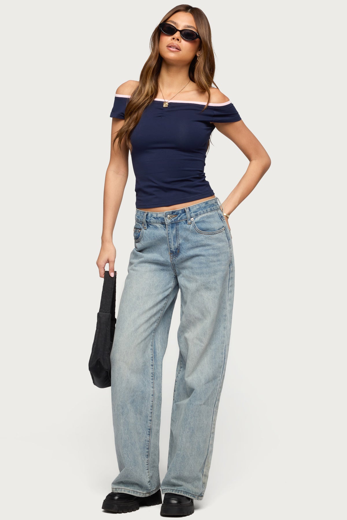 Dellah Contrast Off Shoulder Top