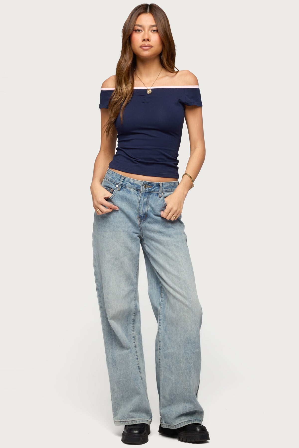 Dellah Contrast Off Shoulder Top
