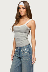Aileen Contrast Lacey Henley Tank Top