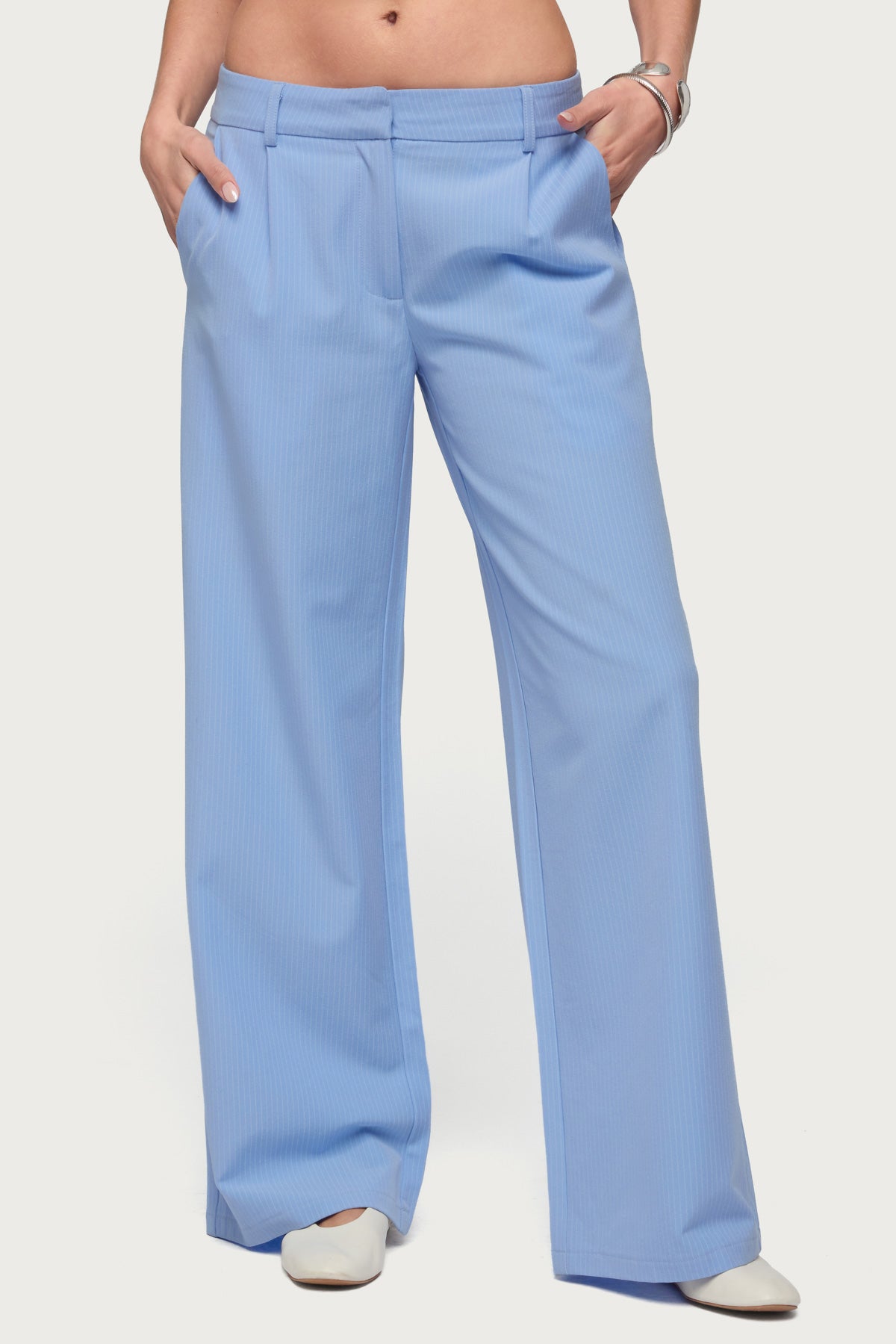 Pinstripe Tailored Straight Leg Pants