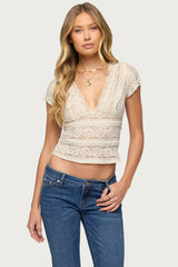 Avalee Sheer Lace V Neck Top