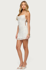 Floral Embroidered Chiffon Backless Mini Dress