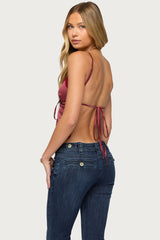 Backless Satin Effect Polka Dot Top