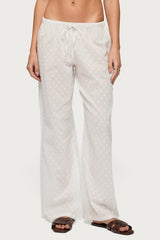 Embroidered Polka Dot Sheer Cotton Pants