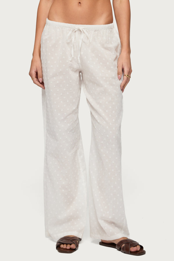 Embroidered Polka Dot Sheer Cotton Pants