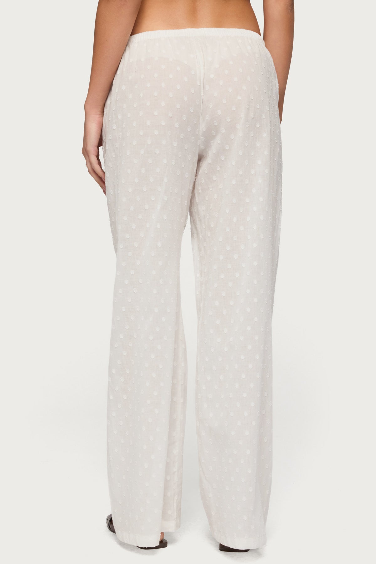 Embroidered Polka Dot Sheer Cotton Pants