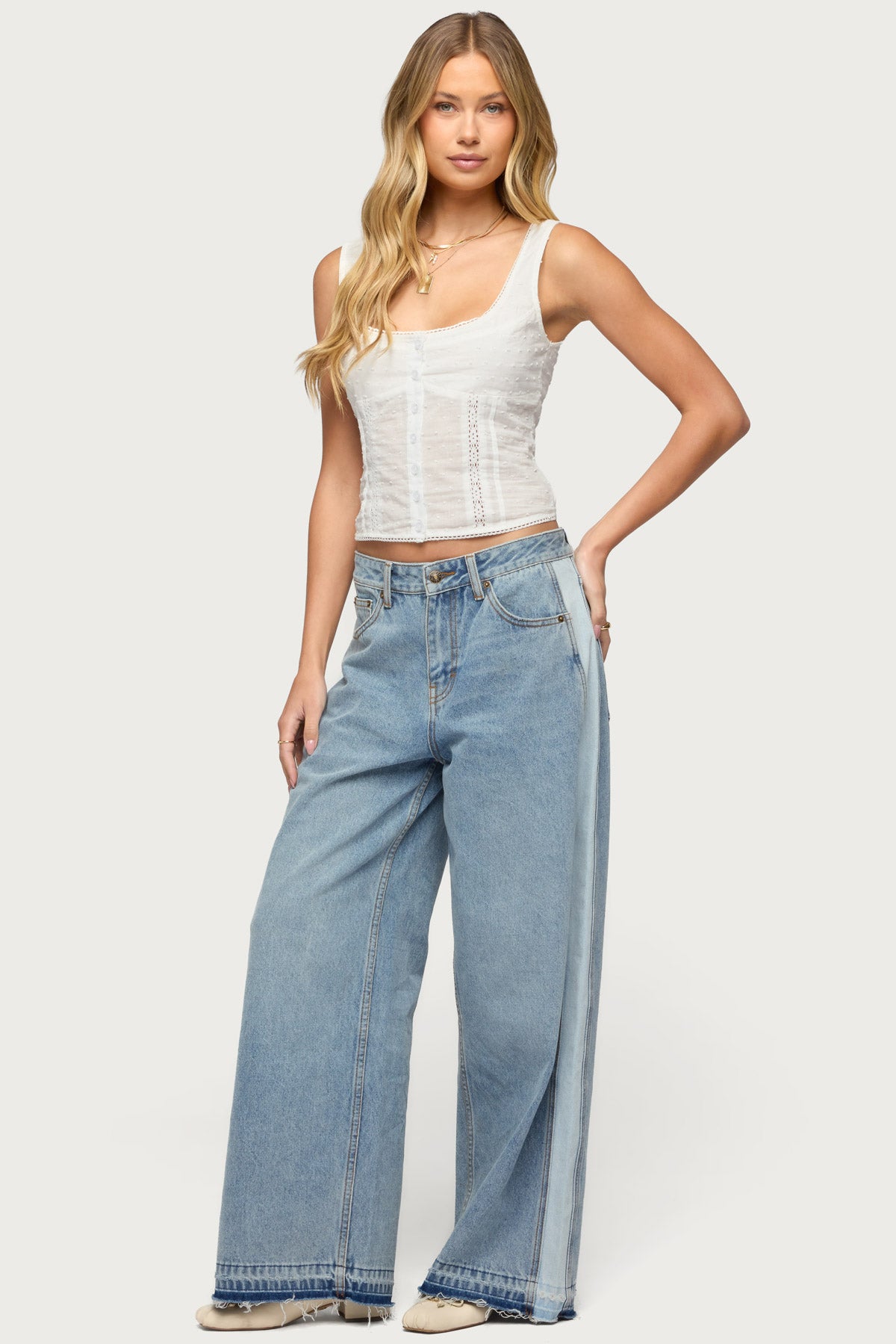 Cailin Contrast Panel Low Rise Baggy Jeans