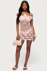 Paraiso Off Shoulder Crochet Mini Dress