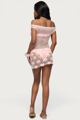 Paraiso Off Shoulder Crochet Mini Dress