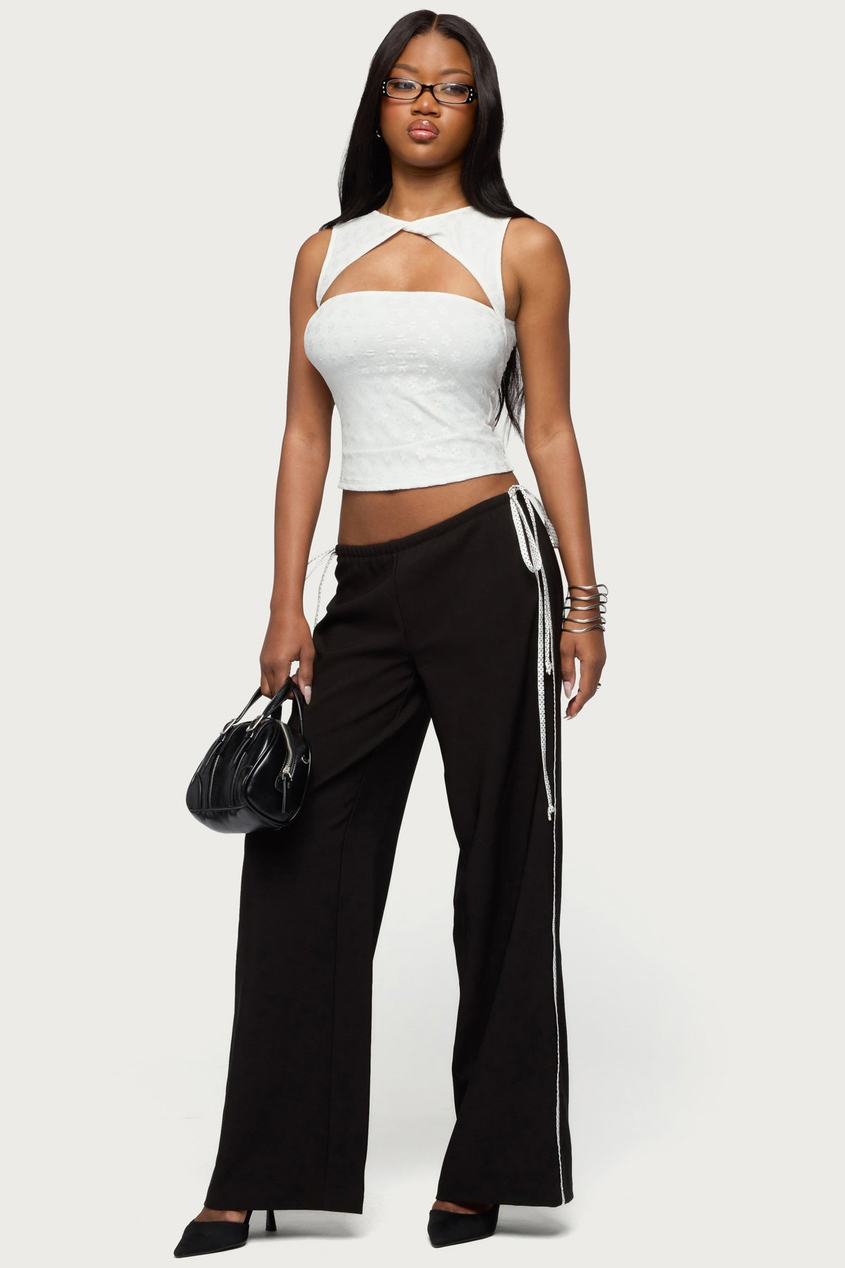 Elisia Twist Cutout Flower Lace Top – edikted