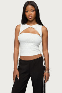 Elisia Twist Cutout Flower Lace Top