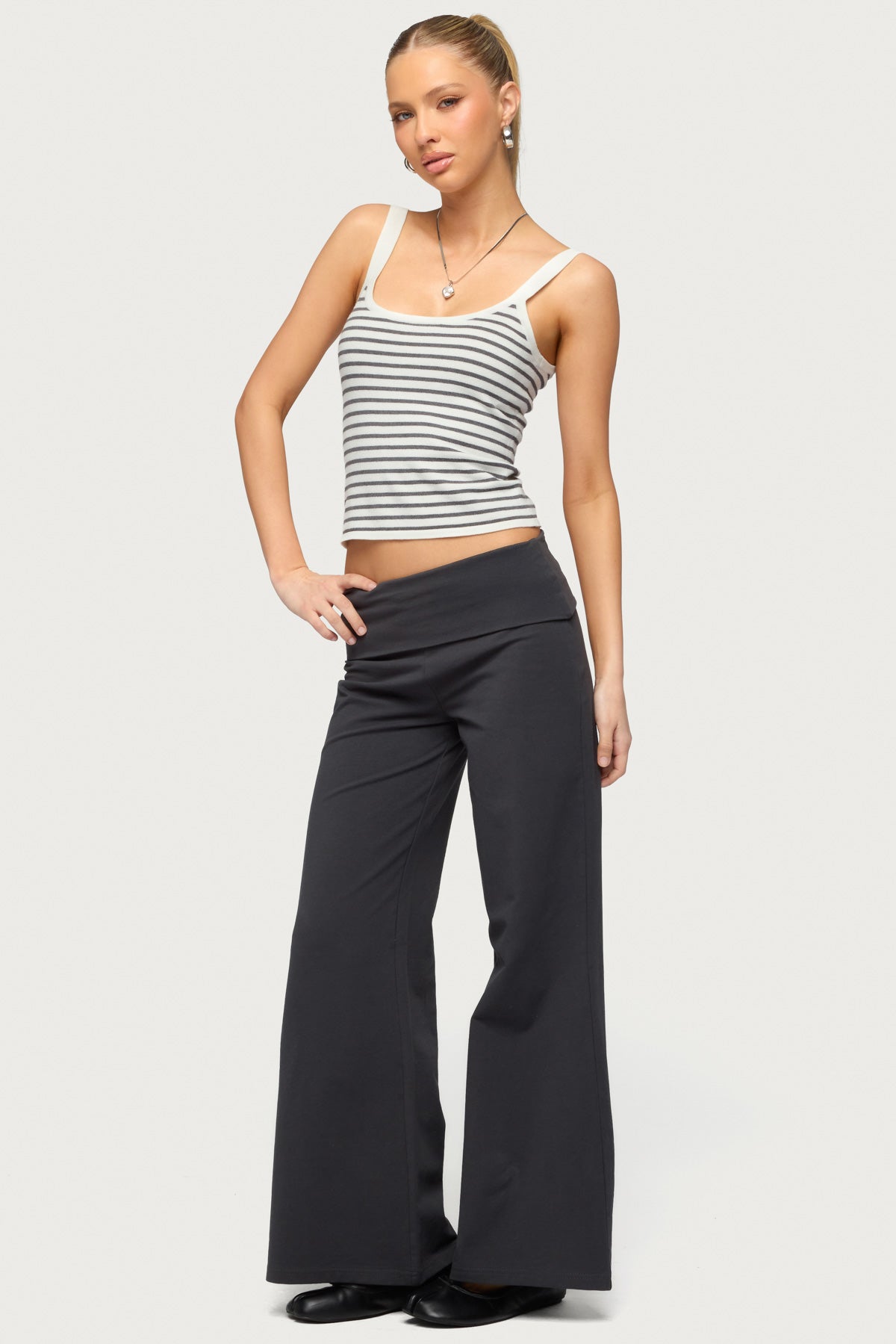 Petite Wide Leg Fold Over Pants