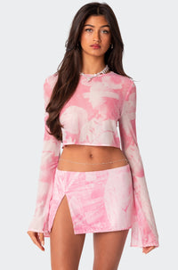 Nevaeh Printed Sheer Mesh Crop Top