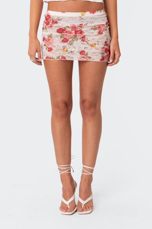 Portofino Printed Sheer Lace Mini Skirt