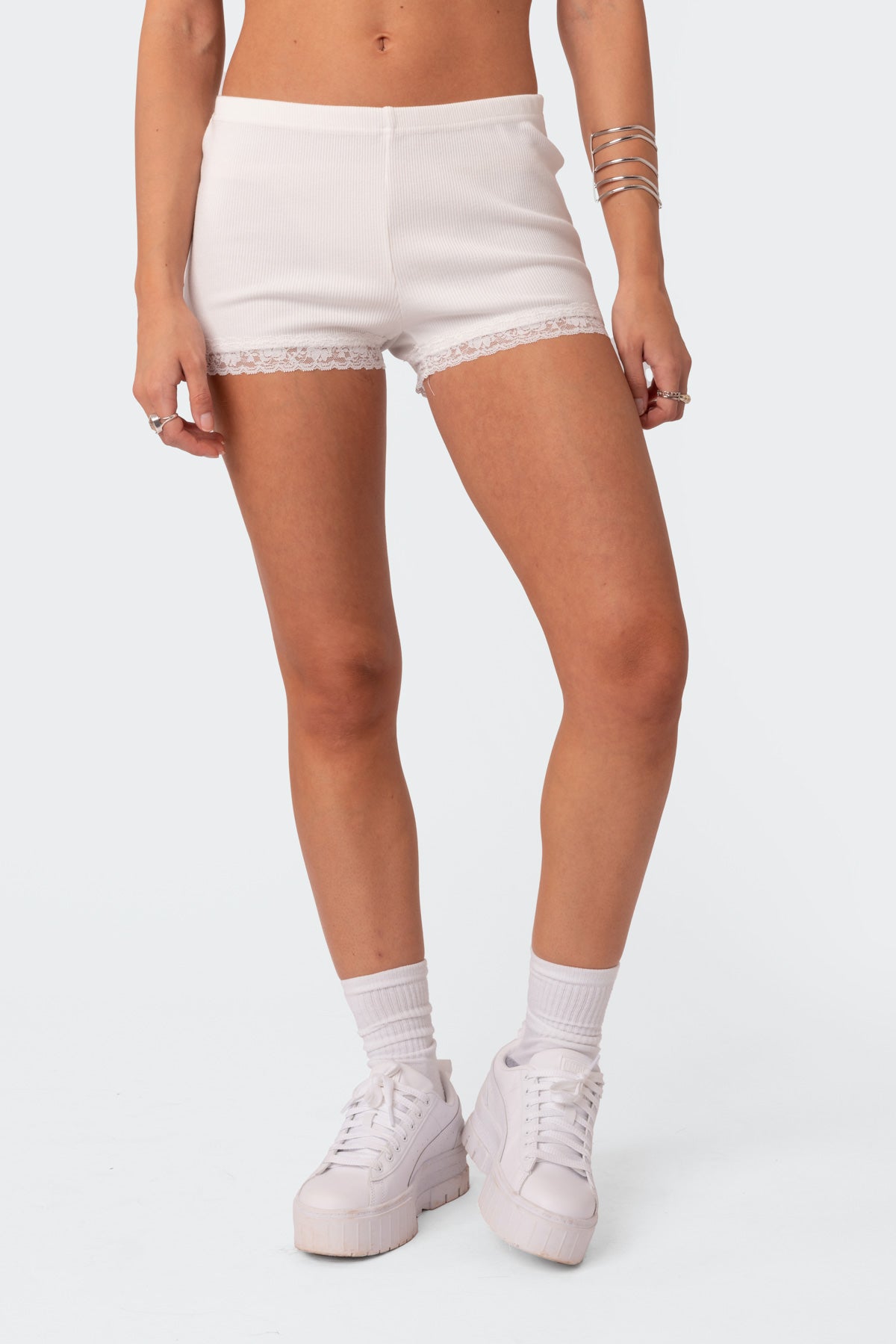 Lace Trim Ribbed Shorts
